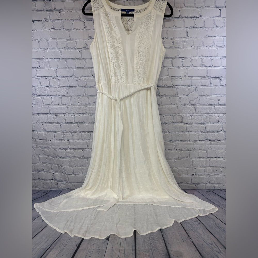 Apt 9 Maxi White Lace Boho Beach Coastal Vacation Lined Sleeveless Maxi Dress L